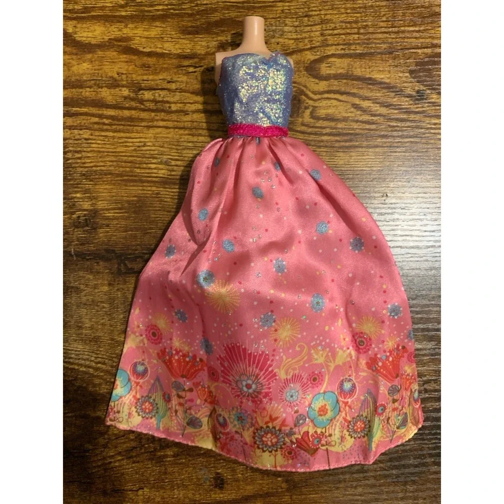 2010 Mattel Barbie Cut N Style Princess Replacement Doll Long Gown Pink Dress